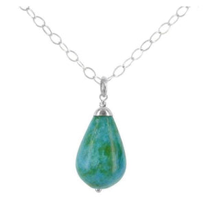 Jasper Necklace | Blue Green Gemstone Pendant | Teardrop Necklace - Necklaces