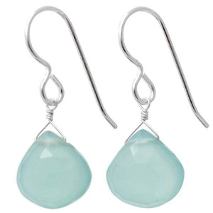 Baby Blue Earrings | Aqua Chalcedony Gemstone Dangle Silver Earrings - Earrings